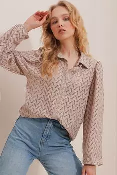 Рубашка - Бежевая - Классический крой Trend Alaat Stili, бежевый