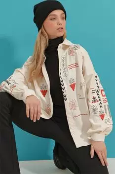 Рубашка - Бежевая - Oversize Trend Alaat Stili, бежевый