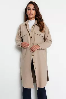 Рубашка - Бежевый - Свободный крой Trendyol Modest, бежевый