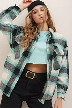 Рубашка - Бирюзовый - Oversize Trend Alaat Stili