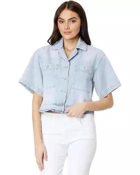 Рубашка Blank NYC Cropped Short Sleeve Denim Shirt, синий