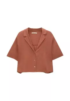 Рубашка-блузка CROPPED SHORT SLEEVE RUSTIC PULL&BEAR, цвет Copper