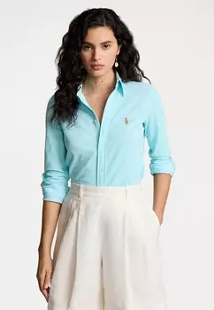 Рубашка-блузка SLIM FIT KNIT COTTON OXFORD SHIRT Ralph Lauren, бирюзовый