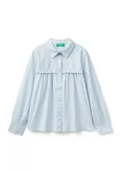 Рубашка-блузка WITH ROUCHES ON THE YOKE United Colors of Benetton, синий