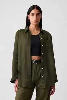 Рубашка бойфренда из 100% льна Gap, зеленый