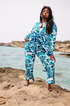 Рубашка бойфренда с абстрактным принтом из лимитированной коллекции Yours, синий