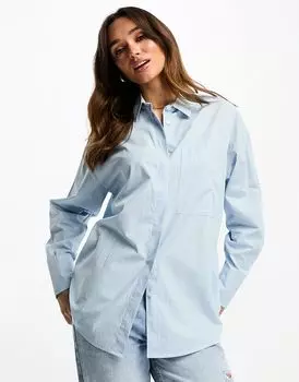 Рубашка бойфренда с длинными рукавами ASOS DESIGN в сине-белую полоску