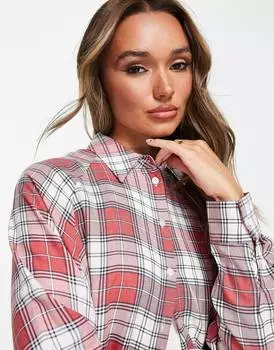 Рубашка бойфренда с длинными рукавами в красно-белую клетку ASOS DESIGN WFH