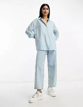 Рубашка бойфренда с длинными рукавами в сине-белую полоску ASOS DESIGN