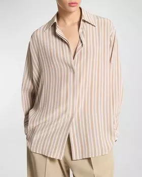 Рубашка бойфренда в полоску из крепдешина на пуговицах Michael Kors Collection, цвет Sandopt W