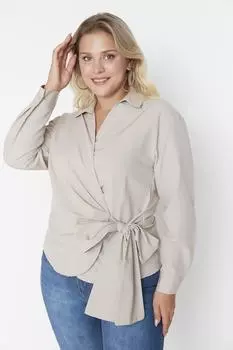 Рубашка больших размеров – бежевая – стандартный крой Trendyol, бежевый