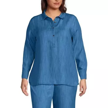 Рубашка больших размеров из твила Lands' End, цвет Soft Indigo