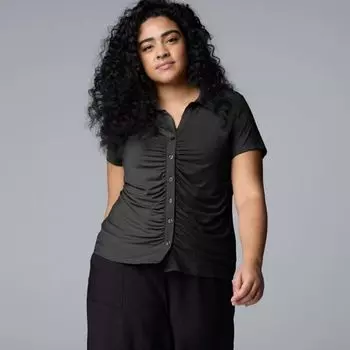 Рубашка больших размеров с рюшами спереди Simply Vera Vera Wang, черный