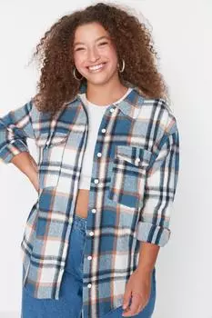 Рубашка больших размеров – синяя – стандартный крой Trendyol, синий