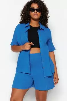 Рубашка больших размеров – синяя – свободный крой Trendyol, синий