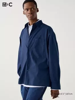 Рубашка большого размера из широкого сукна Uniqlo, синий