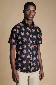 Рубашка большого размера классического кроя с короткими рукавами и цветочным принтом не подходящая для глажки Charles Tyrwhitt, синий