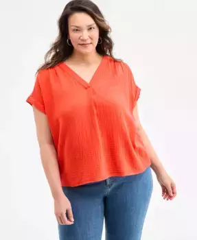 Рубашка большого размера с V-образным вырезом Style & Co, оранжевый