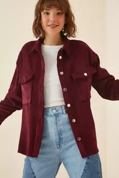 Рубашка - Бордовый - Oversize Happiness stanbul, бордовый