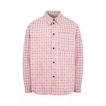 Рубашка Bottega Veneta Pink Check Print Leather Shirt Pale Pink/Grey, розовый