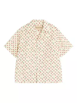 РУБАШКА-БОУЛИНГ ИЗ ХЛОПКОВОГО ПОПЛИНА Valentino Garavani С ВИШНЕВЫМ ПРИНТОМ, нейтральный