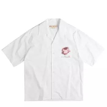 Рубашка Bowling Shirt With Flower Patch Marni, белый