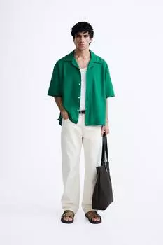 Рубашка boxy с отделкой ZARA, зеленый