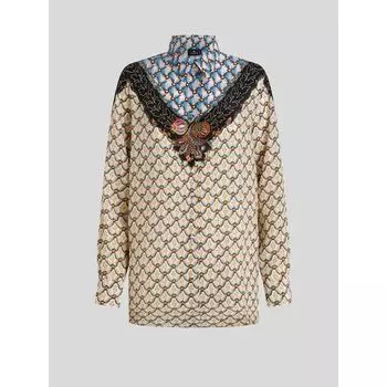 РУБАШКА BOYFIT С ЦВЕТОЧНЫМ РИСУНКОМ И КАНТОМ ETRO, синий