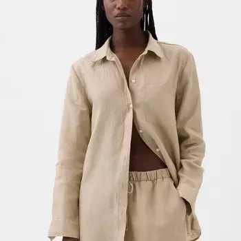 Рубашка boyfriend-fit из льна с карманом Gap, бежевый
