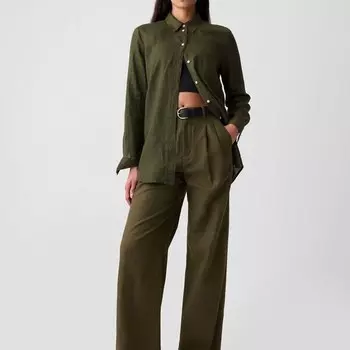 Рубашка boyfriend-fit из льна с карманом Gap, зеленый