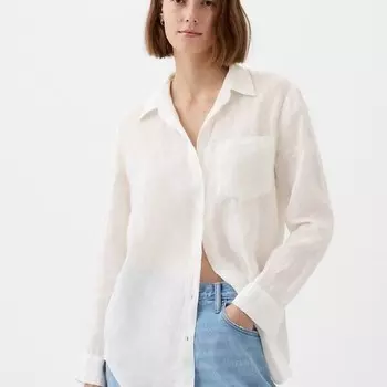 Рубашка boyfriend-fit из льна с карманом Gap, белый