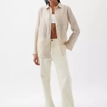 Рубашка boyfriend-fit из льна с карманом Gap, белый