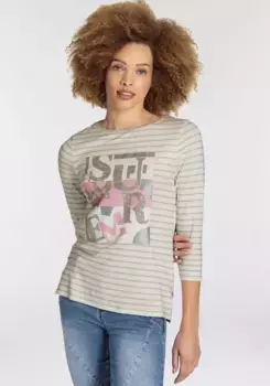 Рубашка Boysen с рукавом 3/4, полосками и блестящим принтом спереди Boysen'S, бежевый