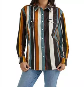 Рубашка Brushpopper Stripe Cowboy Snap Shirt в разноцветную полоску Wrangler, цвет multi stripe