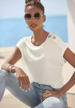 Рубашка Buffalo с короткими рукавами, с декоративными пуговицами, удобная футболка из трикотажа, базовая модель, кремовый