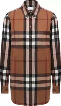 Рубашка Burberry Check Wool Oversized Shirt 'Birch Brown', коричневый