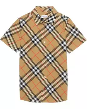 Рубашка Burberry Kids Owen Check Short Sleeve Button Down Shirt, цвет Sand IP Check
