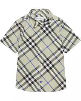 Рубашка Burberry Kids Owen Check Short Sleeve Button Down Shirt, цвет Lichen IP Check