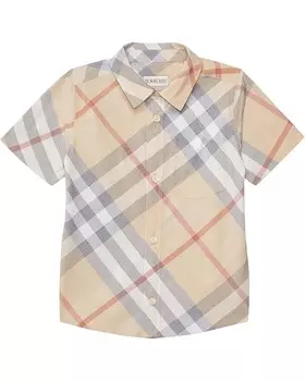 Рубашка Burberry Kids Owen Check Short Sleeve Button Down Shirt, цвет Pale Stone IP Check