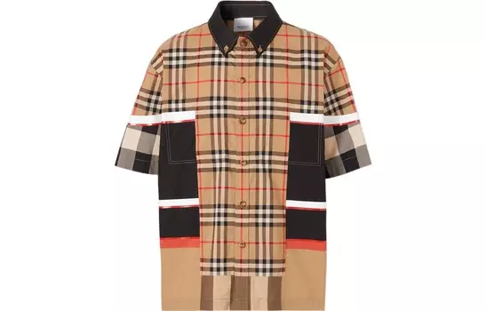 Рубашка Burberry в клетку в стиле пэчворк, хаки