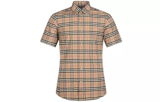 Рубашка Burberry в мелкую клетку, бежевый