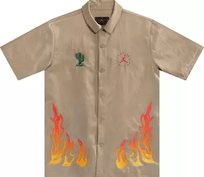 Рубашка Cactus Jack by Travis Scott x Jordan Button Down Shirt 'Khaki/University Red', загар