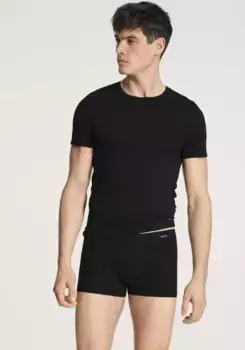 Рубашка CALIDA с короткими рукавами "Cotton Code", рубашка с круглым вырезом, современный крой, черный