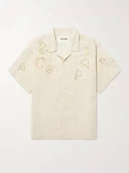 Рубашка Camp-Collar с вышивкой из смеси хлопка и льна STORY MFG., экрю