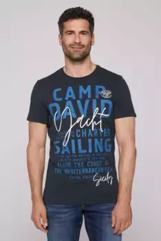 Рубашка CAMP DAVID с круглым вырезом, хлопок, синий