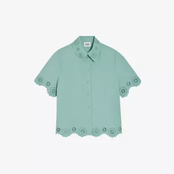 Рубашка Caresse из смесового льна с короткими рукавами и английской вышивкой Claudie Pierlot, цвет verts