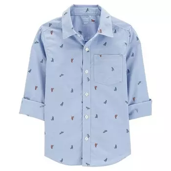 Рубашка Carter's в клетку на пуговицах для мальчиков 4–14 лет, цвет Blue Dino Print