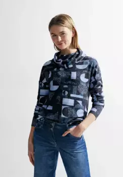 Рубашка Cecil с длинными рукавами и графическим принтом, цвет Casual Blue Melange