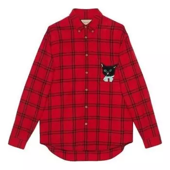 Рубашка check wool shirt with cat patch 'red' Gucci, красный