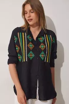 Рубашка - Черная - Oversize Happiness stanbul, черный